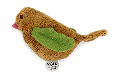 SmartyKat Chickadee Chirp cat toy with bird sounds and label "pull to active sound".