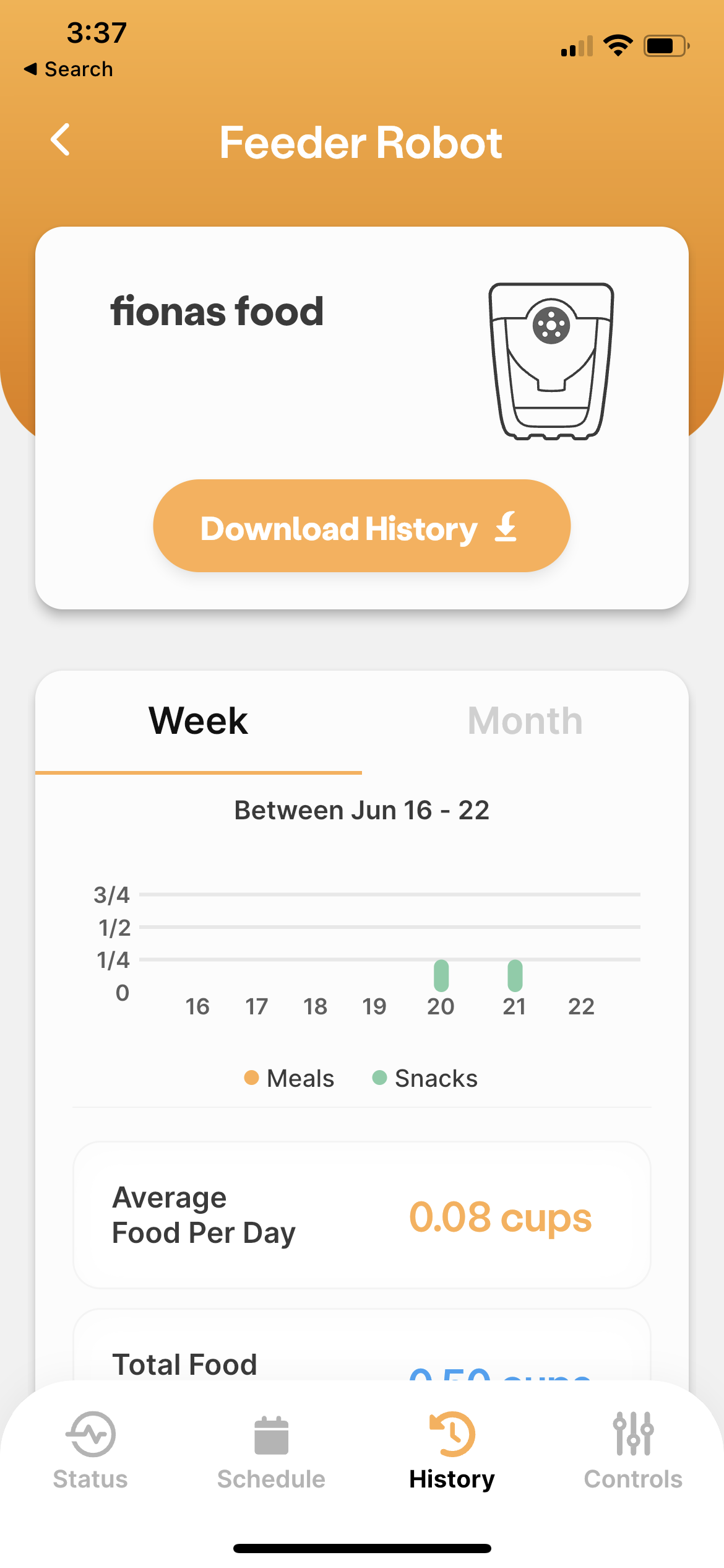 Stats in Feeder Robot app