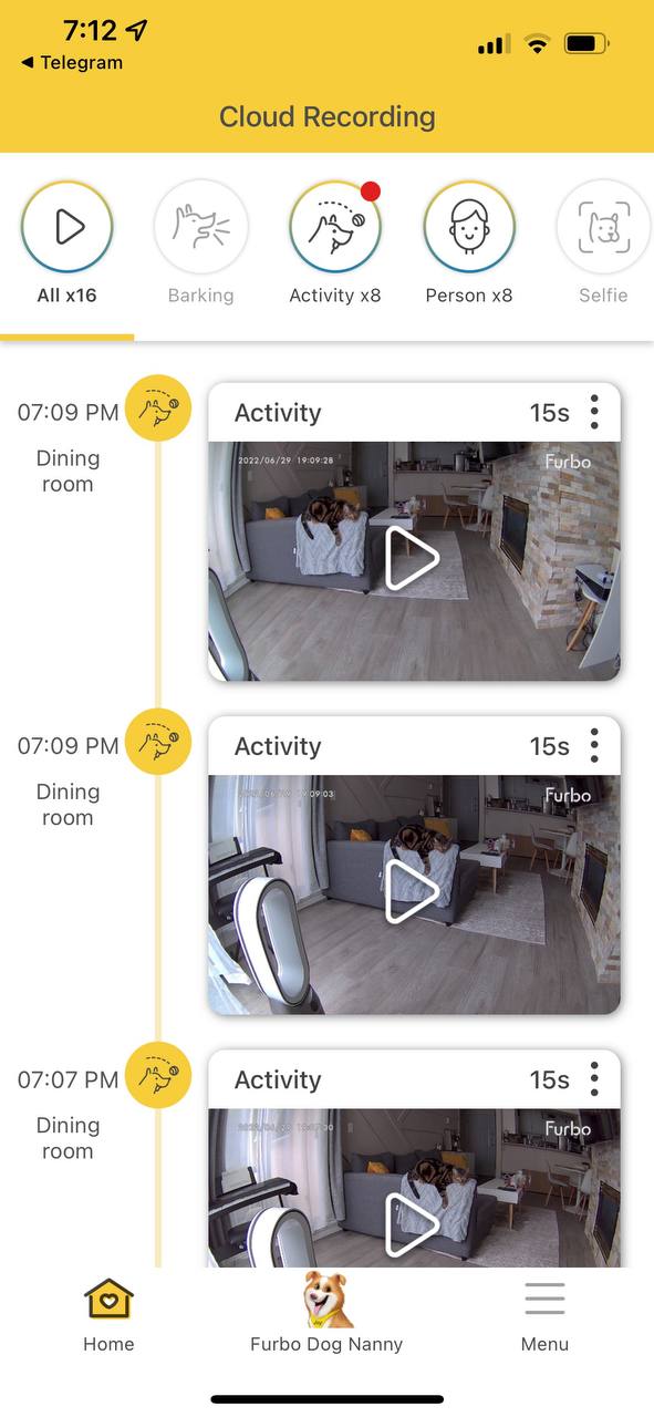 Cloud recording of moves of my cat on Furbo camera app