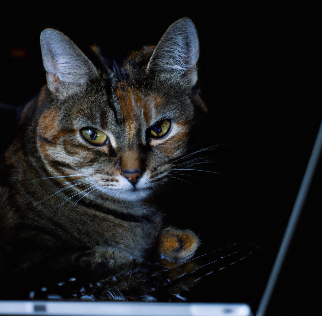 Cat enjoys warmth from laptop