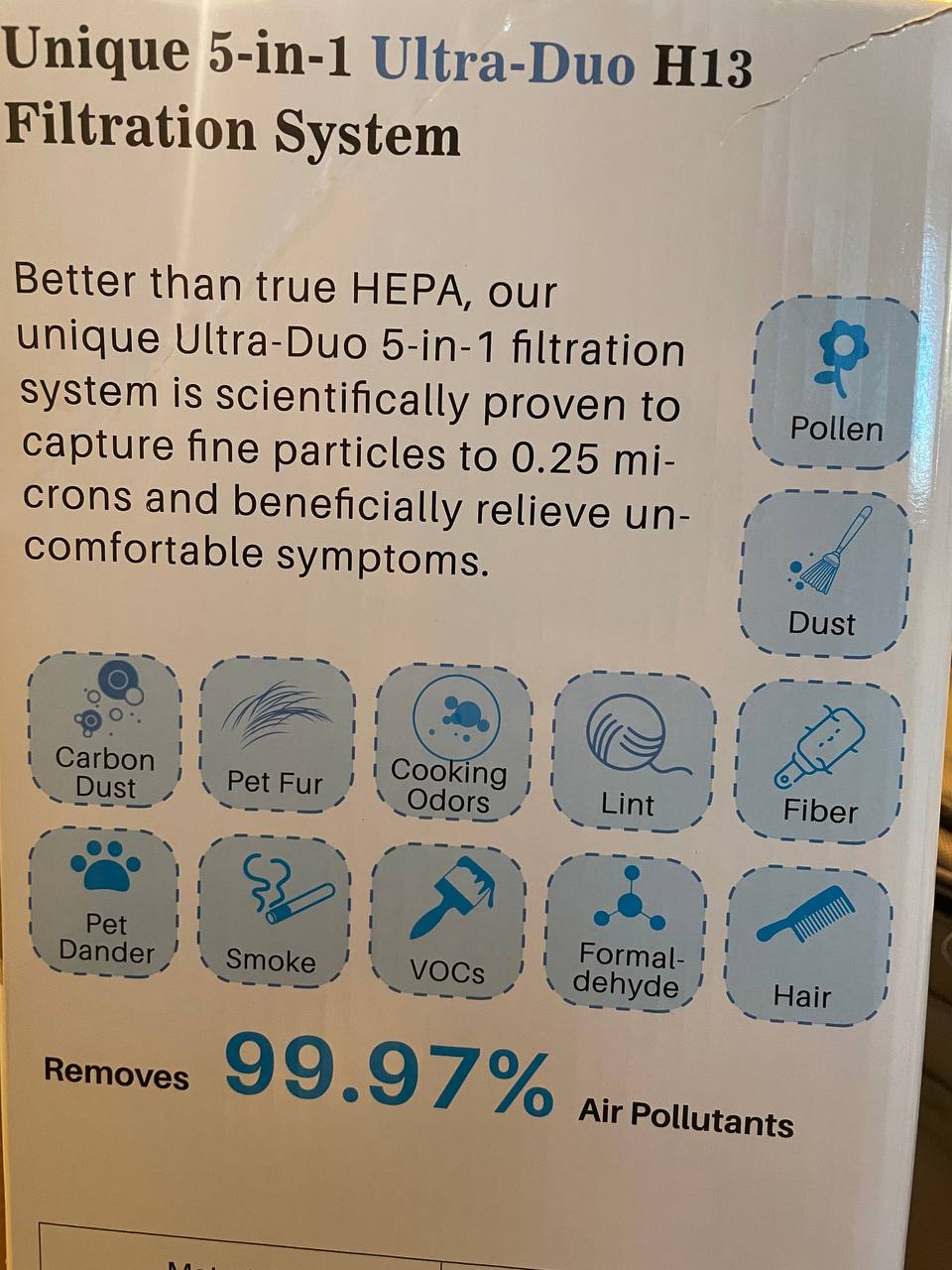 Features that are listed on the box of Okaysou air purifier