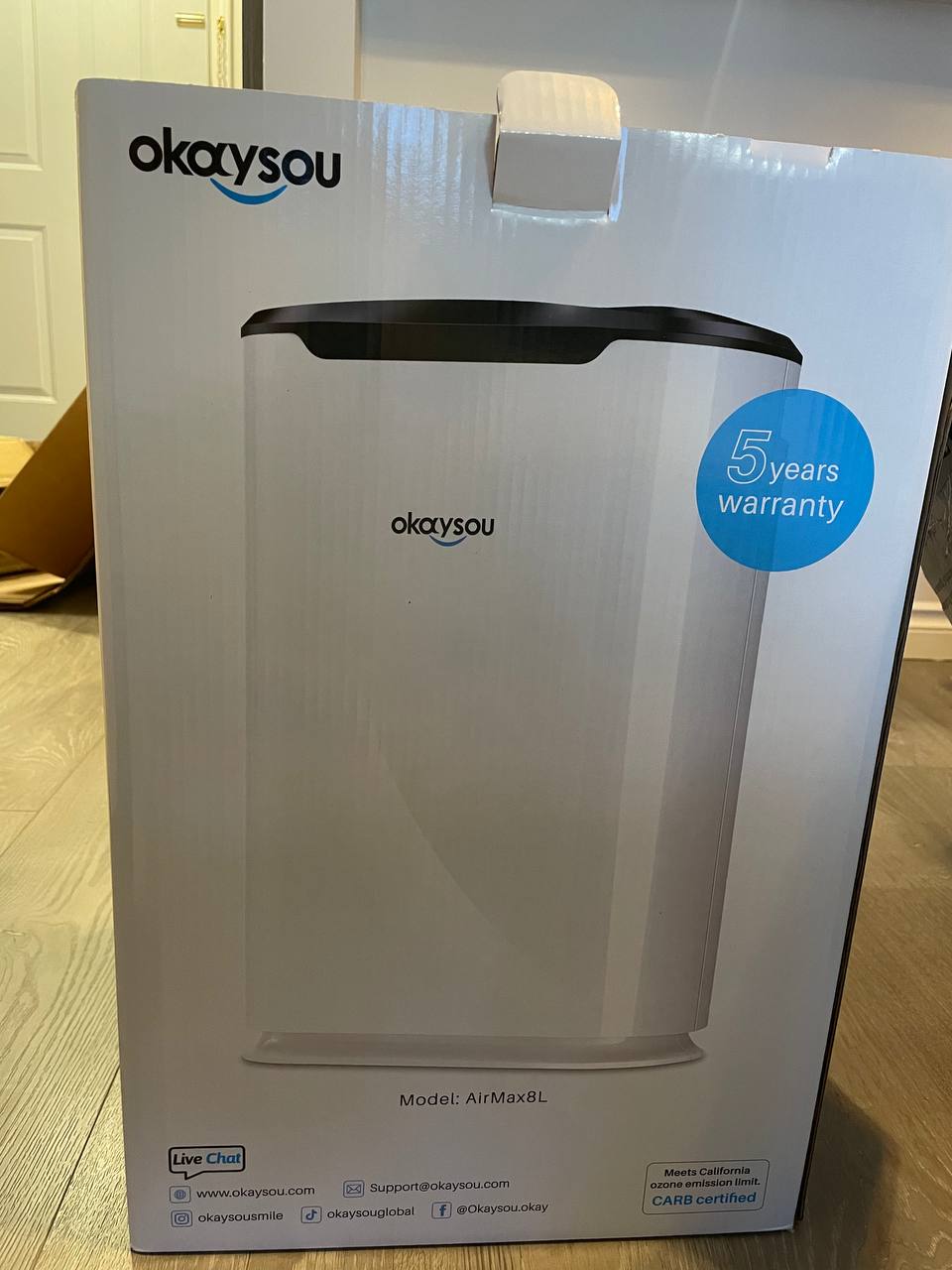 Original box with Okaysou Air Purifier