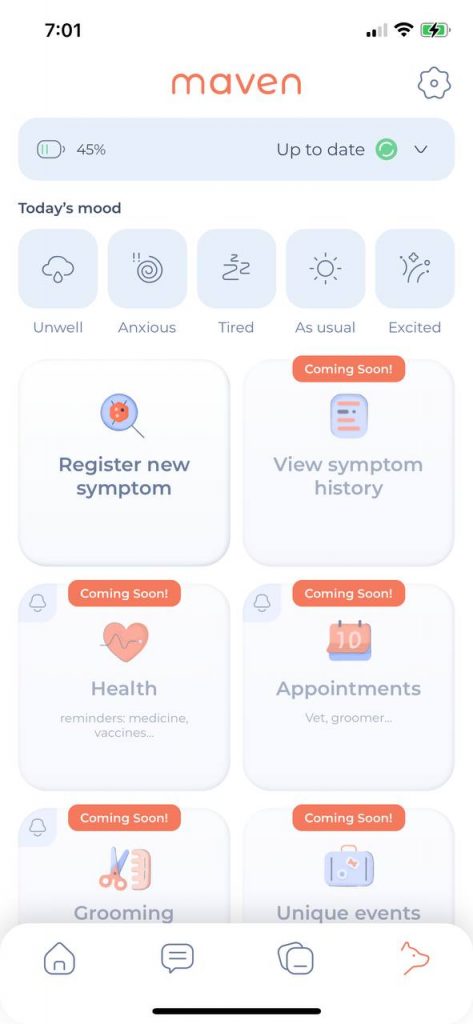 Maven health tracking of my cat in the app