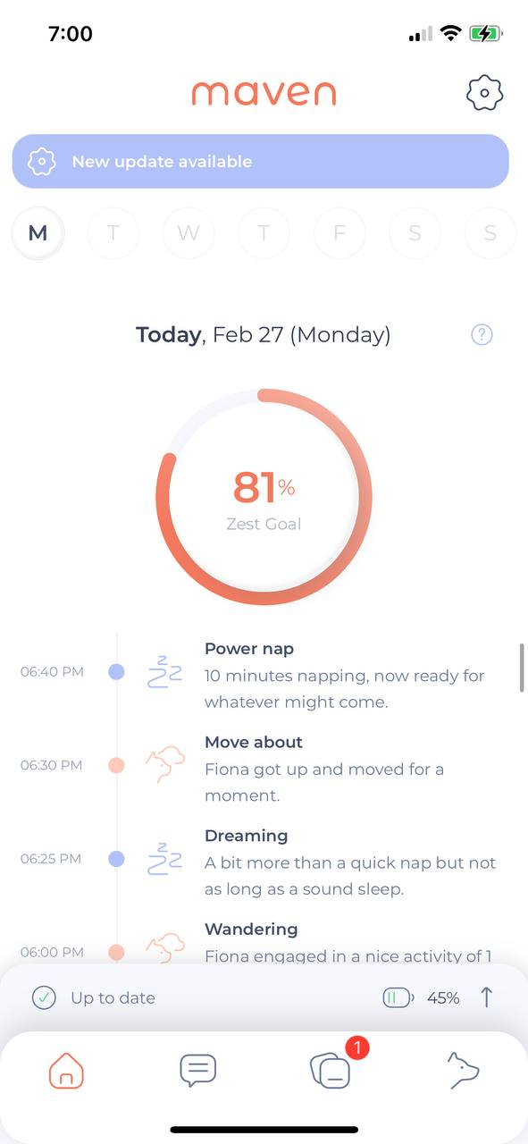 My cat activity stats in Maven collar app
