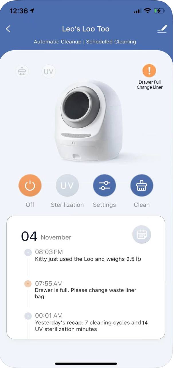 Smarty Pear app to manage Leo's Loo Too litter box