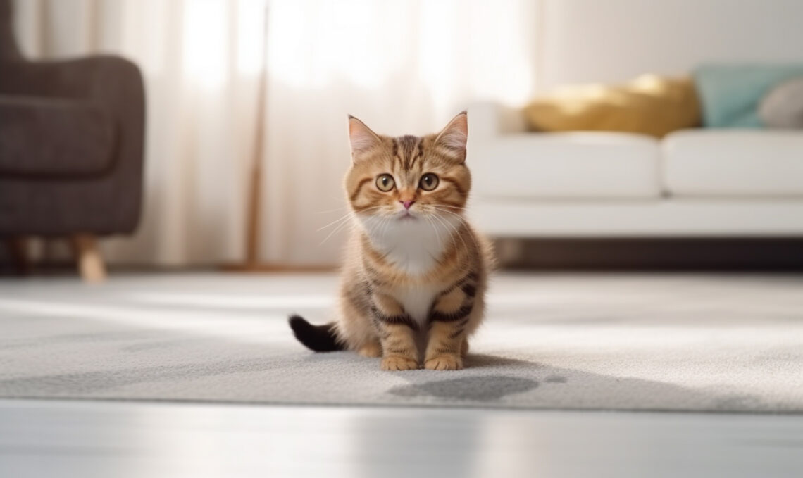 cat peeing everywhere - urine stain on floor
