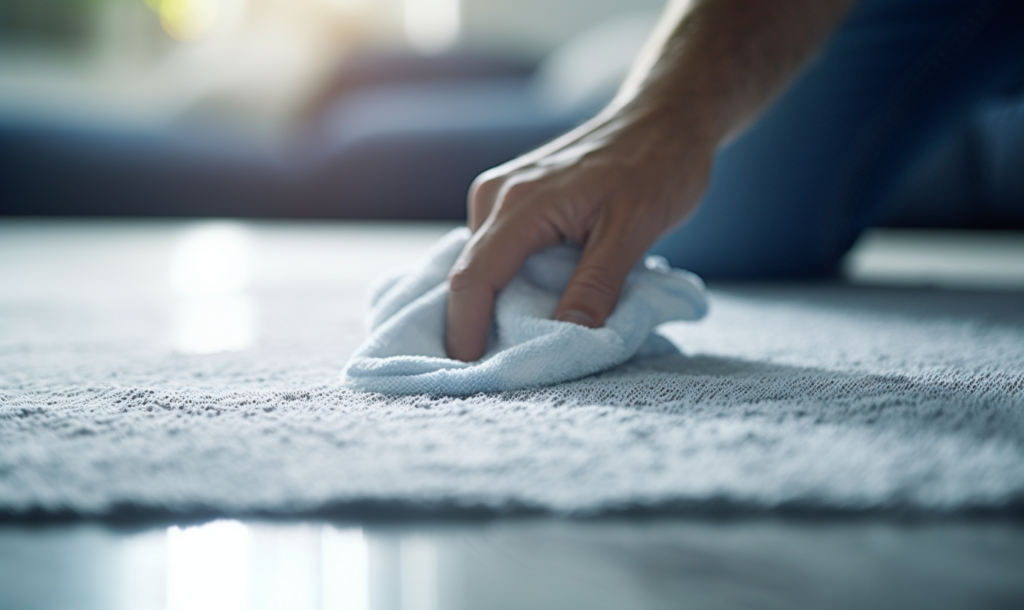 person cleaning the cat pee from the carpet